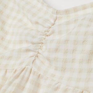 Puff-Sleeved Dress (Light Beige/White Checked)