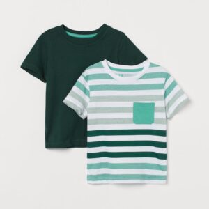 2-Pack T-Shirts (Light green/Striped, Dark blue/Block-coloured, Dark green/Striped)