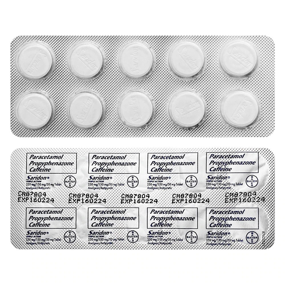 SARIDON Triple Action Paracetamol 250mg / Proyphenazone 150mg / Caffeine 50mg 10 Tablets